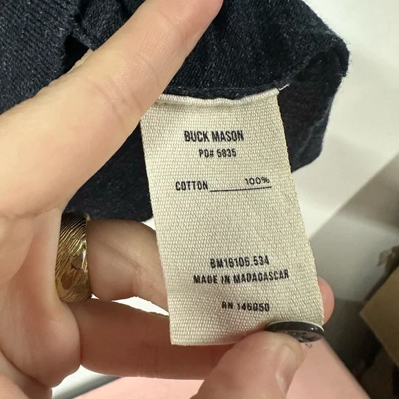 Buck Mason Polo Shirt Mens Medium Slim Fit Navy Blue Knit Short Sleeve Heathered - Picture 7 of 7